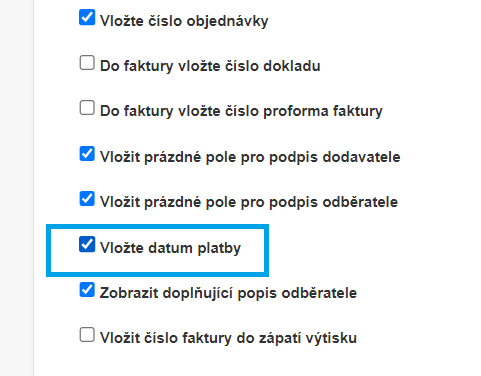Vlozit datum platby
