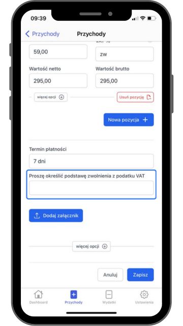 powód zwolnienia stawka zw