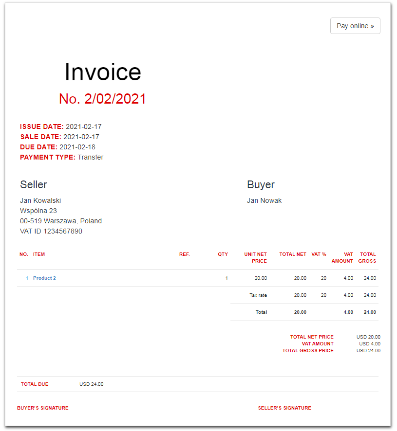 Invoice color