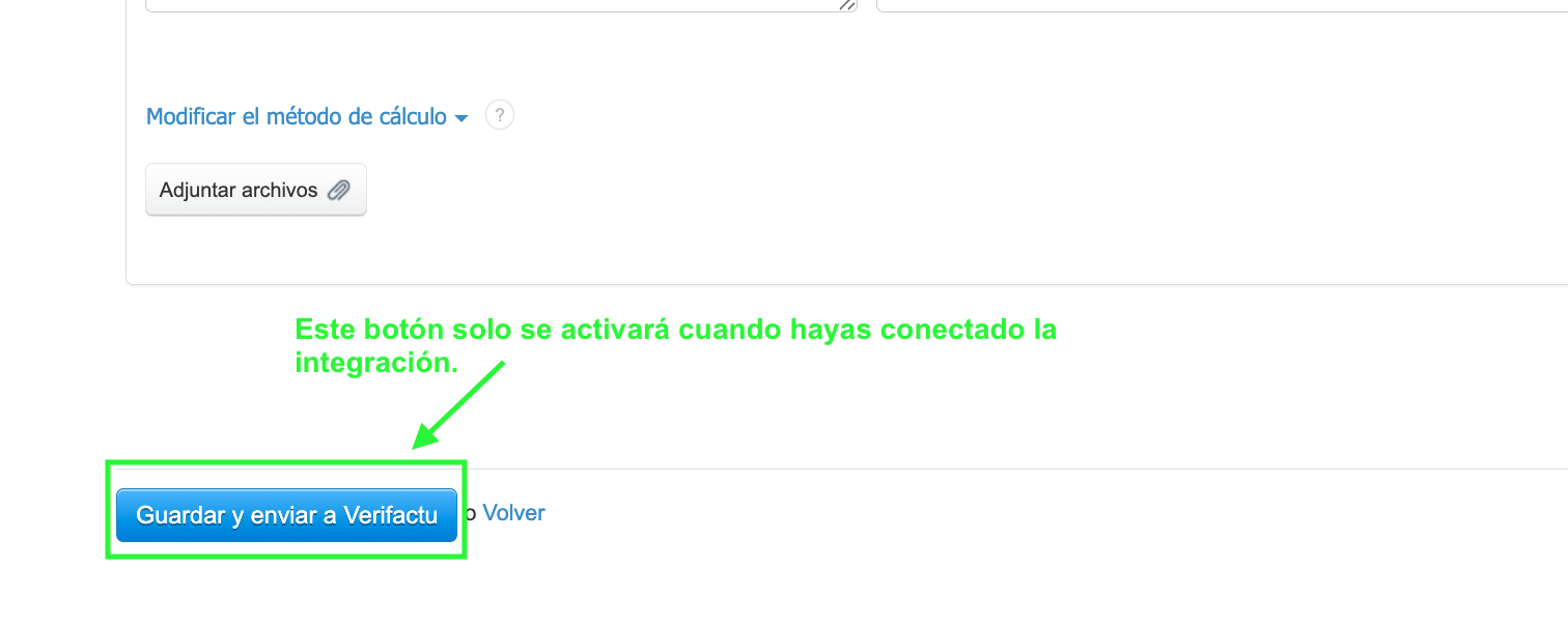 Botón Guardar y enviar a Verifactu en el formulario de factura