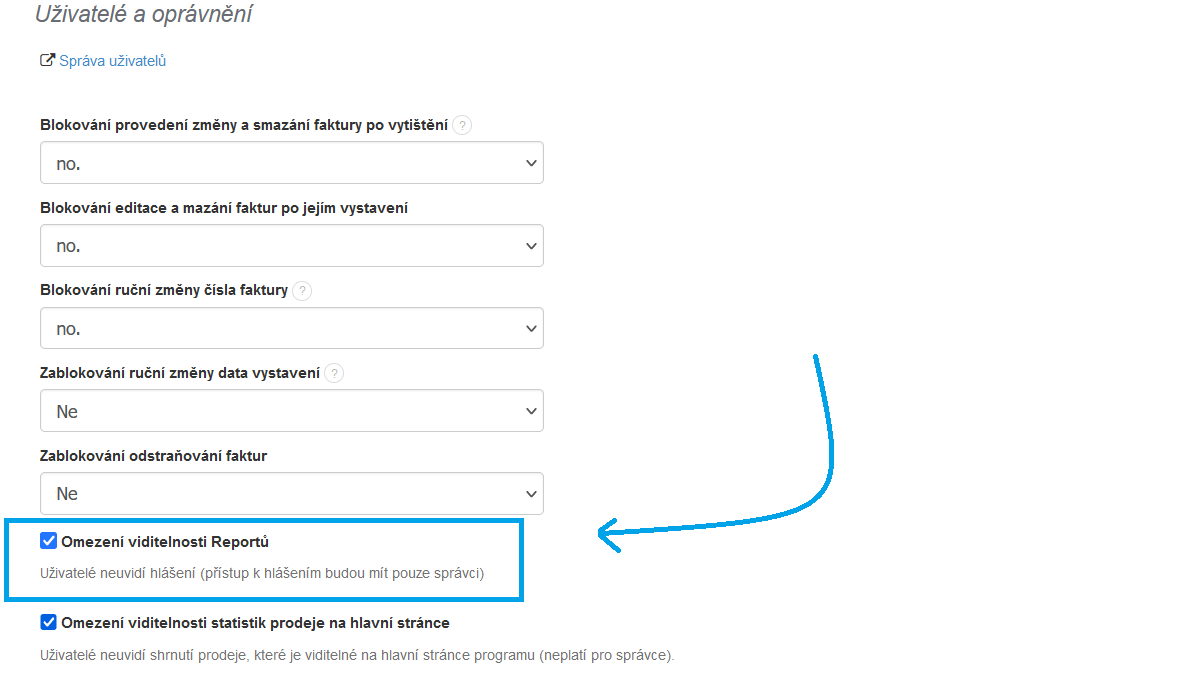 Omezeni viditelnosti reportu