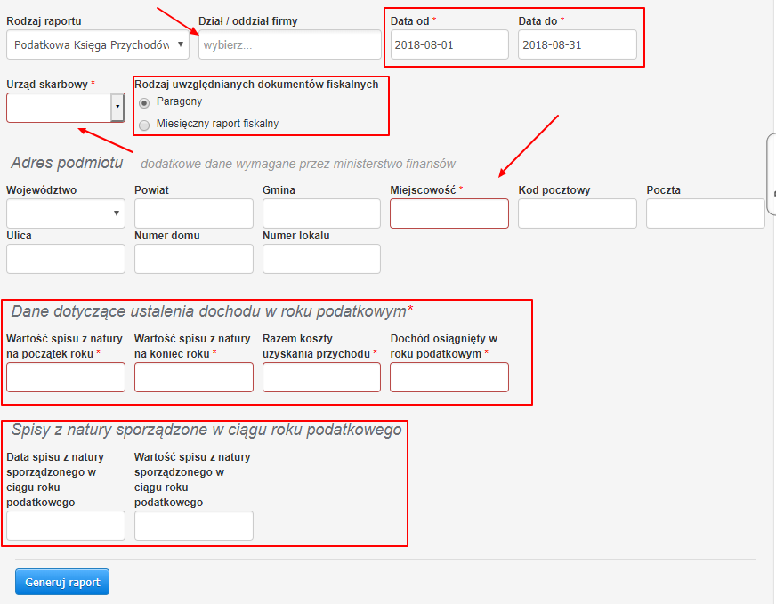 jpk kpir parametry formularza