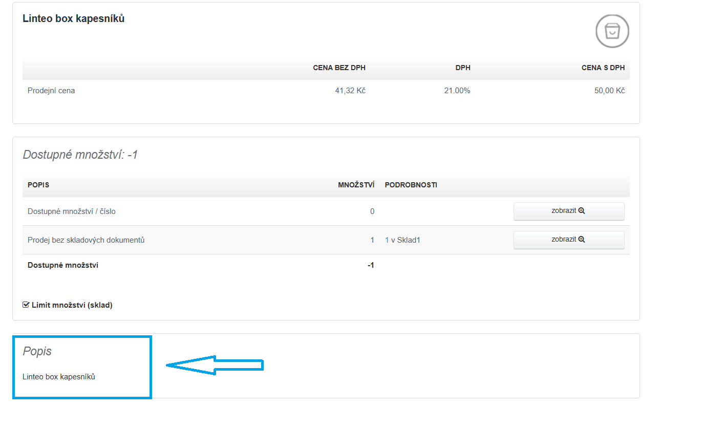 Popis produktu sklad
