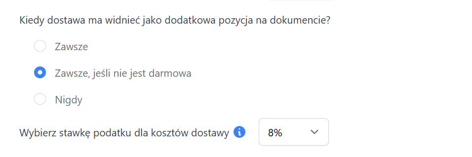 Dodatkowe ustawienia wtyczki integrującej z Allegro z możliwością wyboru dostawy jako dodatkowej pozycji oraz domyślnej stawki podatku dla dostawy.