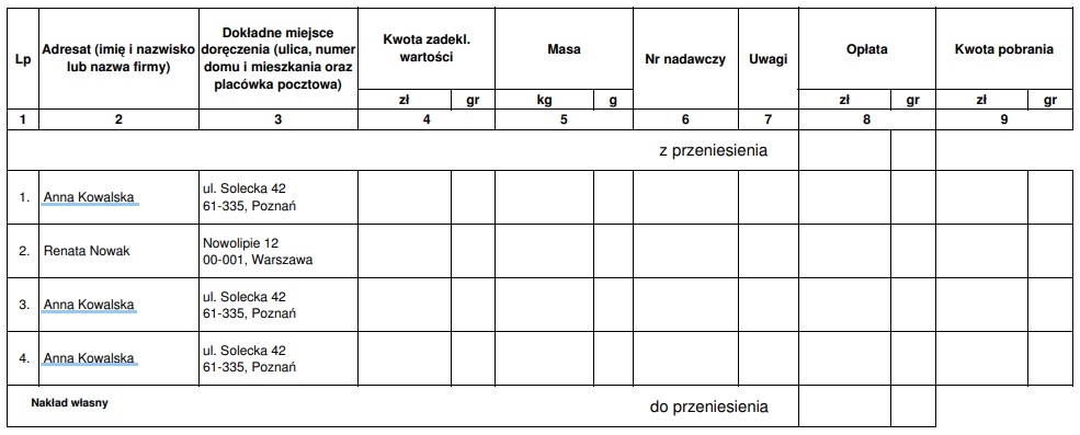 Pocztowa ksi%C4%85%C5%BCka nadawcza wykaz kontrahent