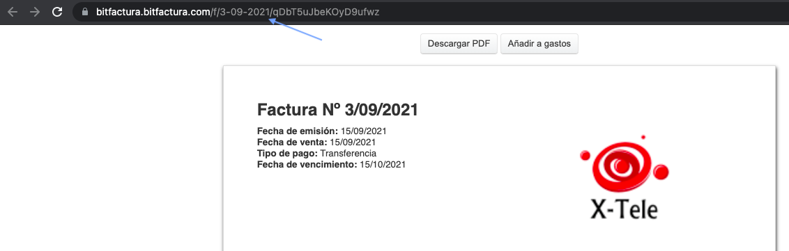 dirección url de factura