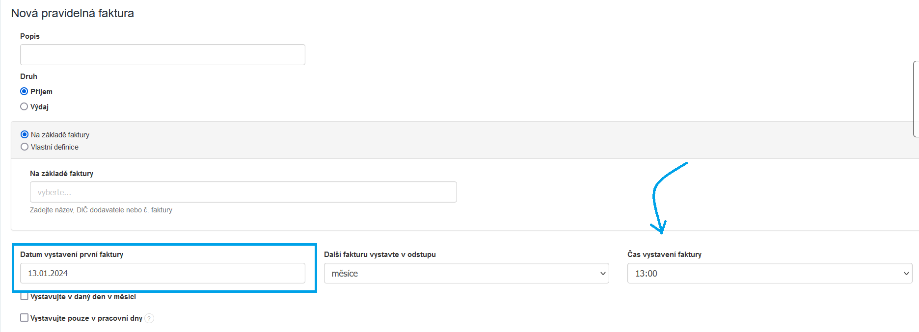 Datum vystaveni pravidelne faktury