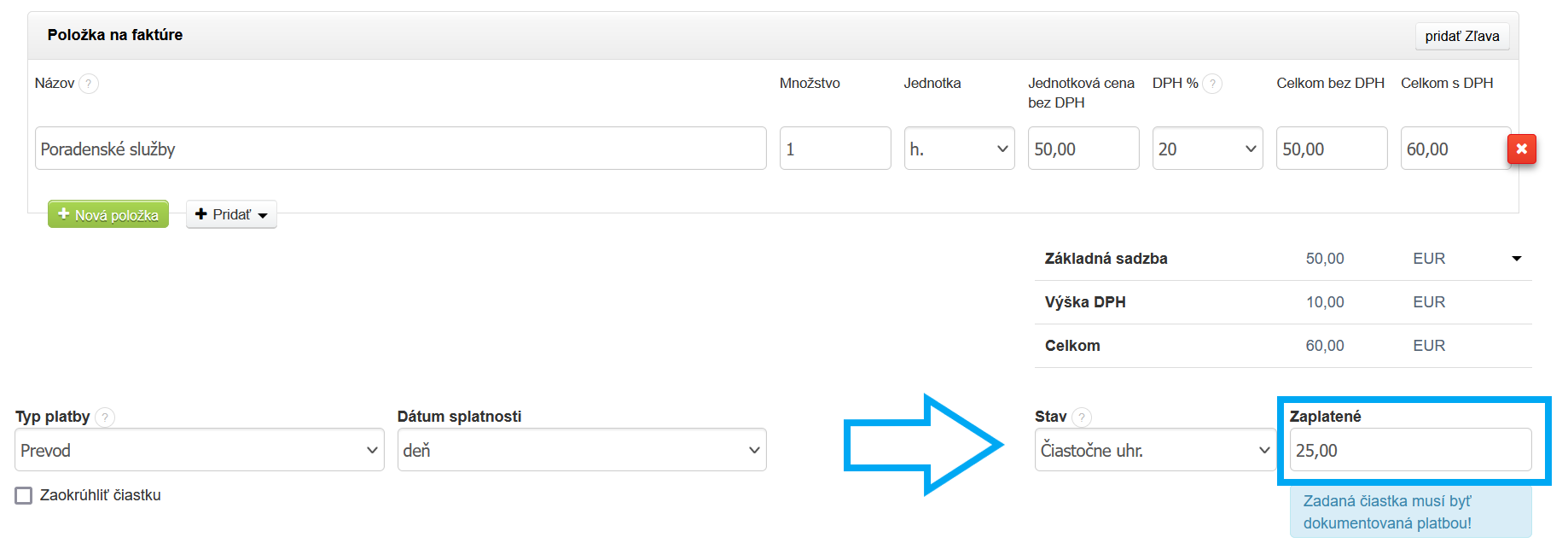 Faktura castecne uhrazena