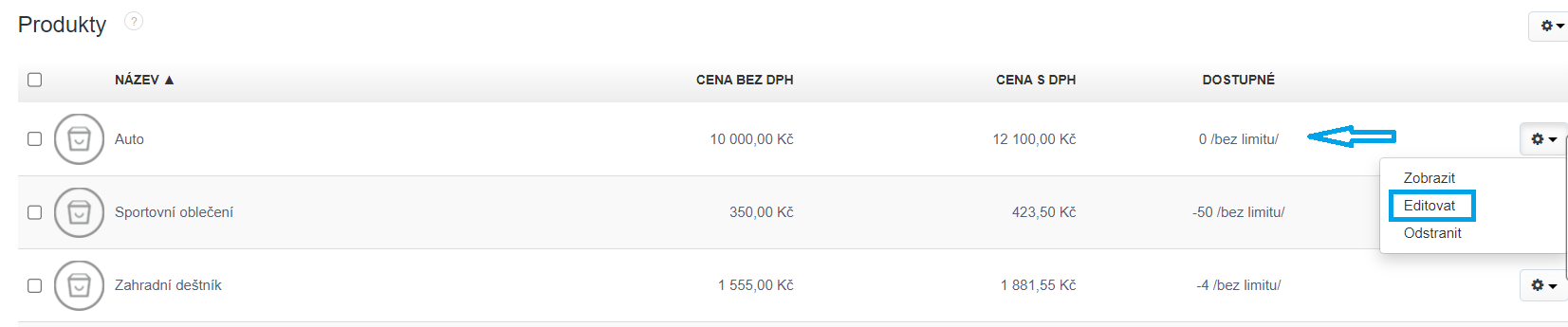 Editovat kod produktu