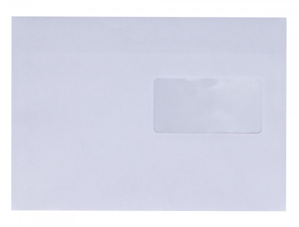 Biała koperta C5 z okienkiem, idealna do korespondencji biznesowej i dokumentów o standardowych rozmiarach.