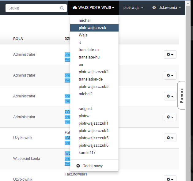 nazwa konta  adresu klienta 0