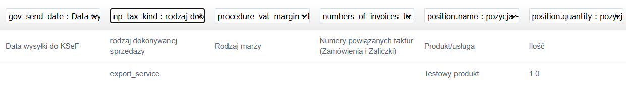 Krok 2 importu z danymi i przypisanymi zmiennymi w tym rodzaj dokonywanej sprzedaży.