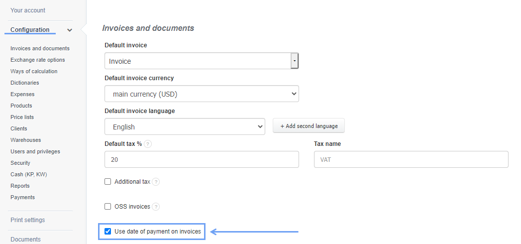date of payment invoices