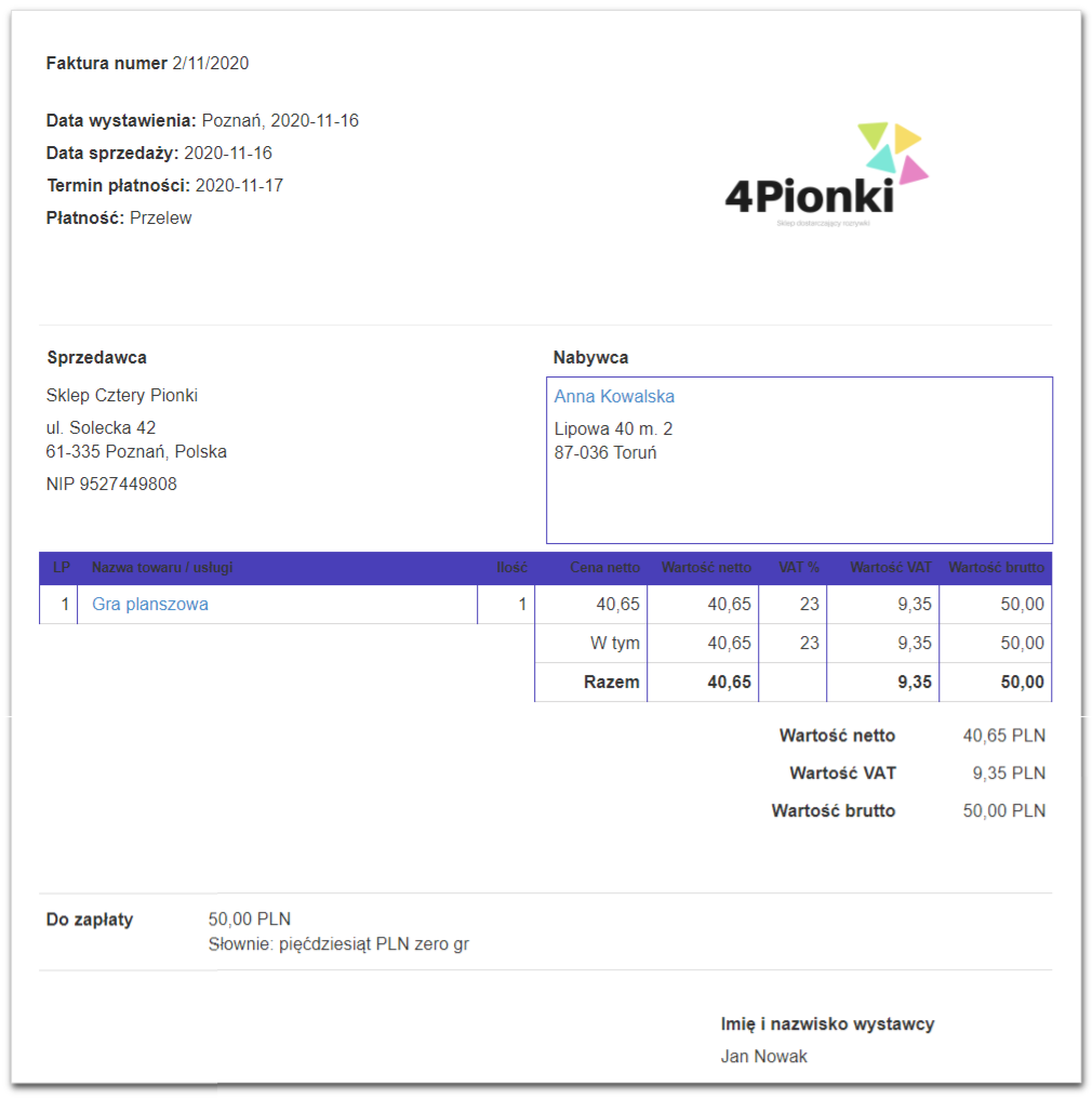 faktura nny kolor kod css