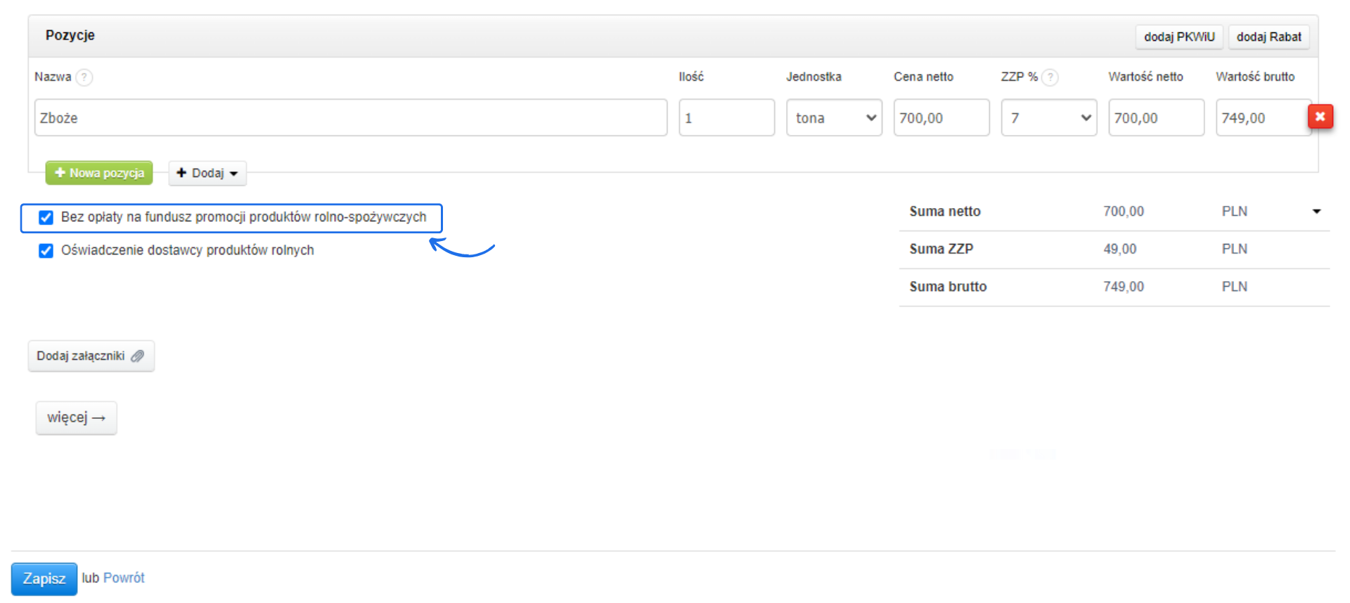 bez opłaty na fundusz promocji produktów rolno-spożywczych