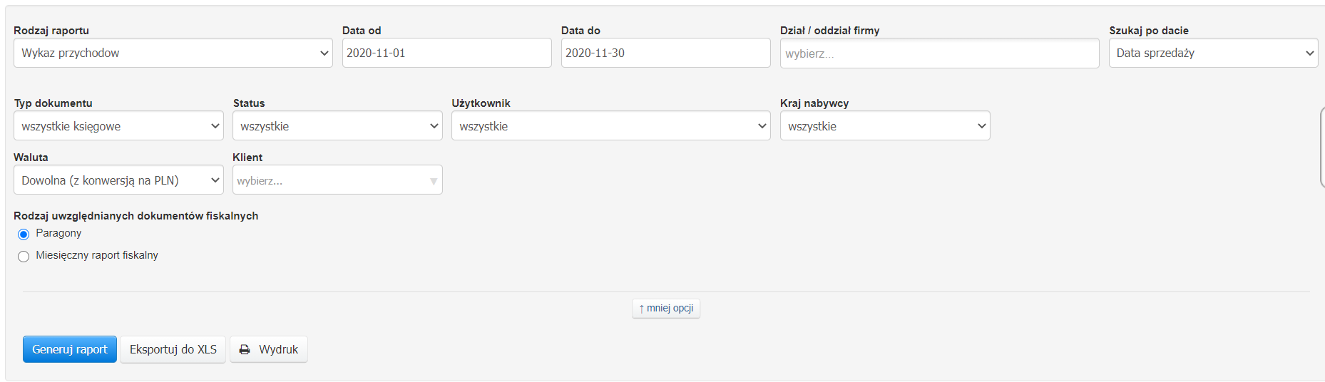 raport przychod%C3%B3w wi%C4%99cej opcji