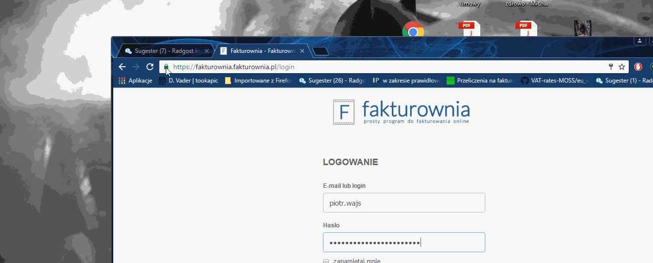 Tworzenie skrótu aplikacji Fakturownia na pulpicie za pomocą przeciągnięcia ikony z paska adresu przeglądarki.