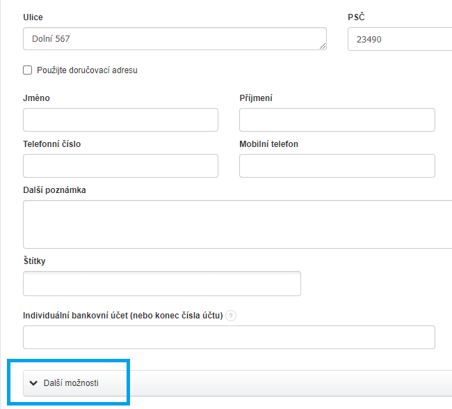 Dalsi moznosti - zakaznicka karta