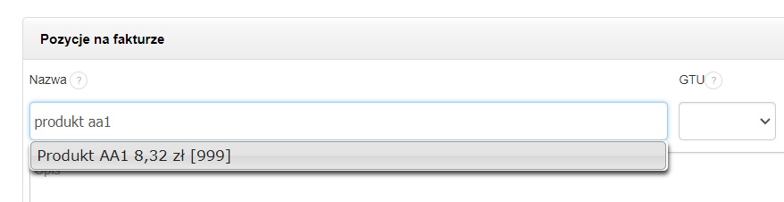 ilość produktu w pozycje na fakturze