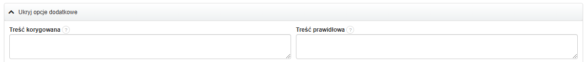 Pola treść korygowana i treść prawidłowa na fakturze korekta, które pozwalają wykazać korektę numeru dokumentu.