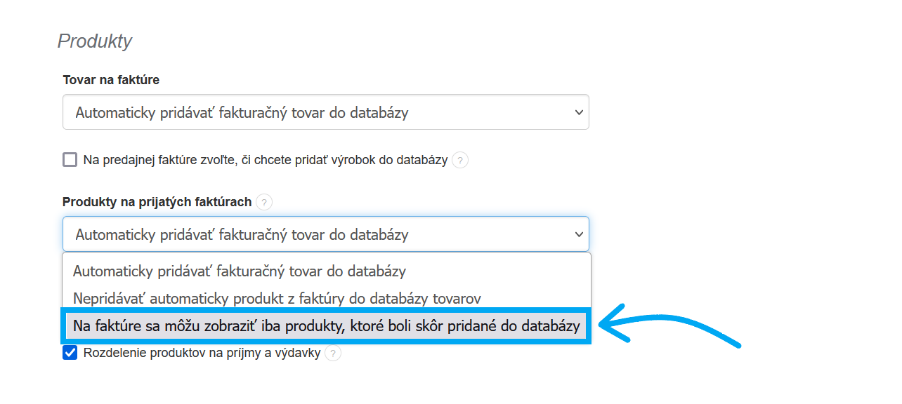 Produkty na prijatych fakturach