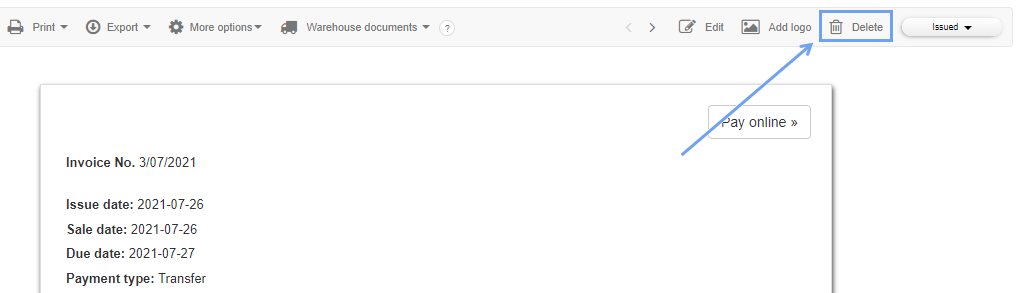Invoice deletion