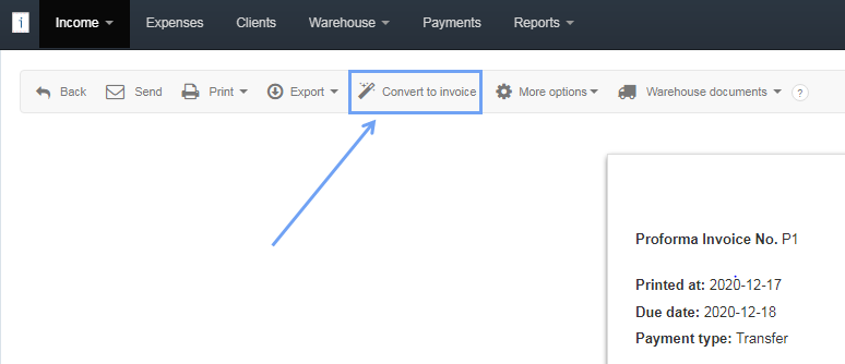 Proforma invoice convert
