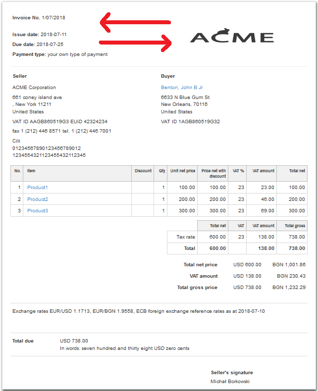 logo above Seller data change