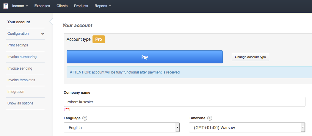 account name settings