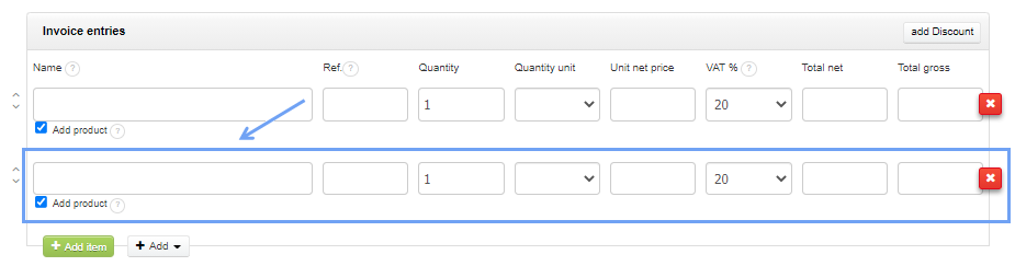 Keyboard shortcut adding item