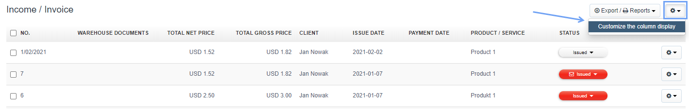 customize column display