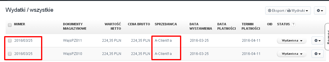 te same faktury na liście