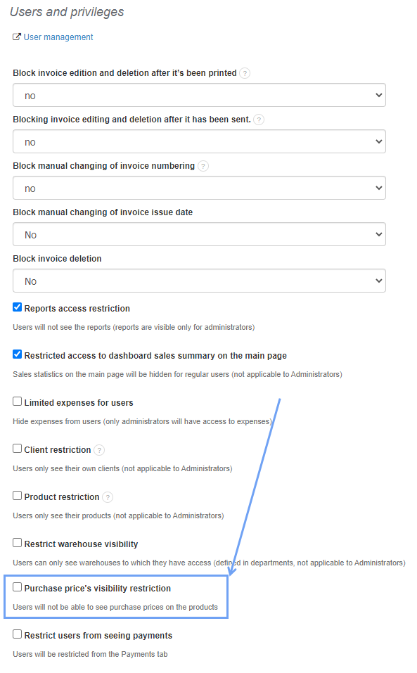 Purchase price restriction