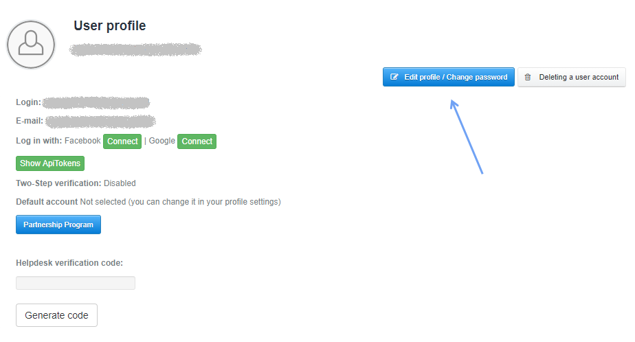 editing profile in InvoiceOcean