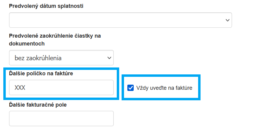 dodatkowe pole na fakturze