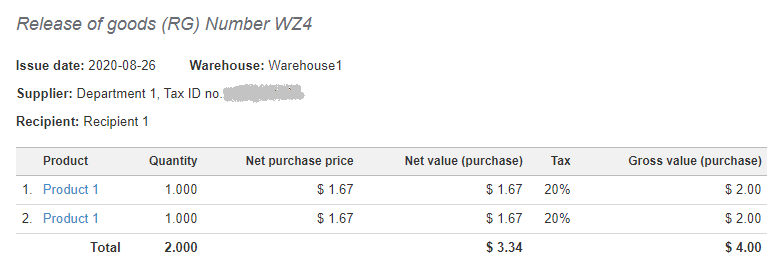 Grouping strategy of items when issuing an invoice to a warehouse document 1