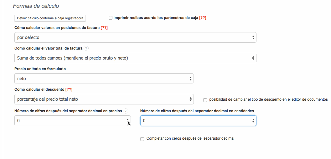 numero de cifras después del separador decimal 