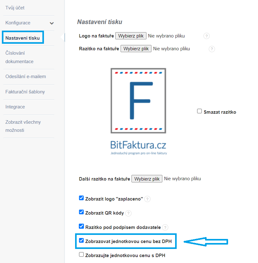 Zobrazovat jednotkovou cenu bez DPH