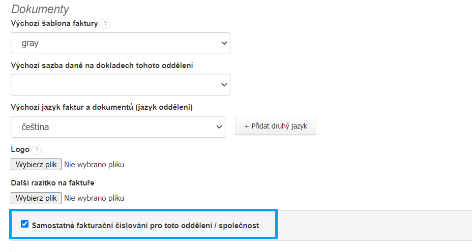 Samostatne cislovani dokumentu