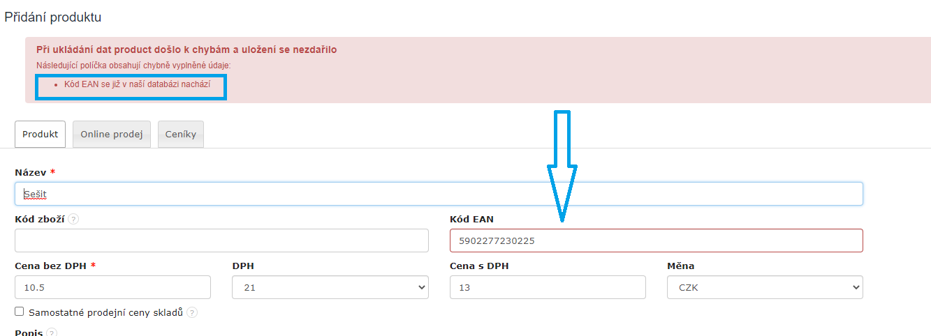 Jak zadavat kody produktu 3