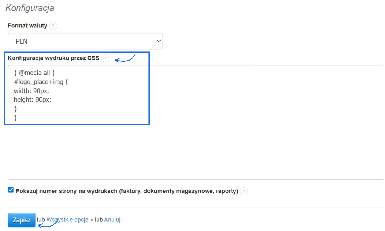 Ustawienia konfiguracji logo w CSS w systemie fakturowania, w tym definiowanie rozmiaru logo.