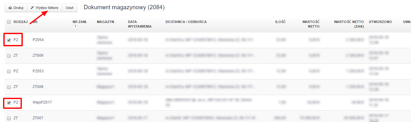 kika pz do jednej faktury