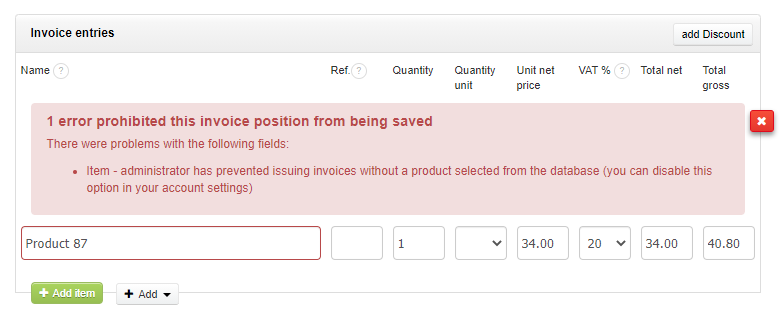 only entered products