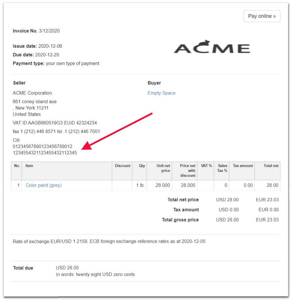 Several bank account numbers on the very same invoice 2