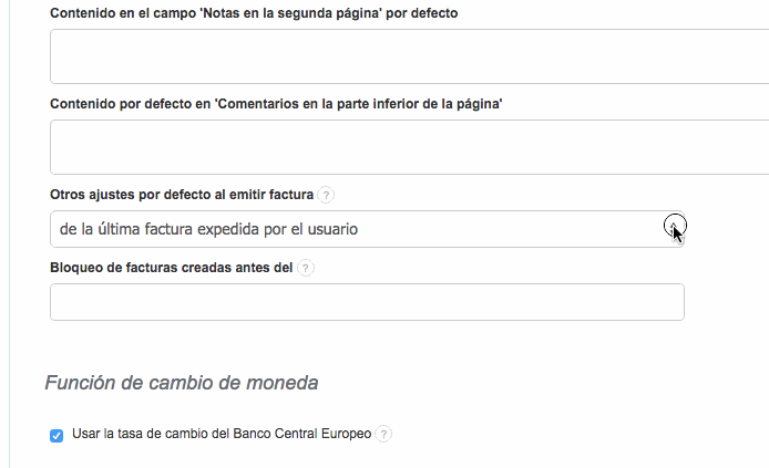 datos en factura por defecto
