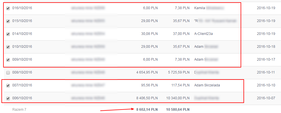 totalización de valor bruto/neto