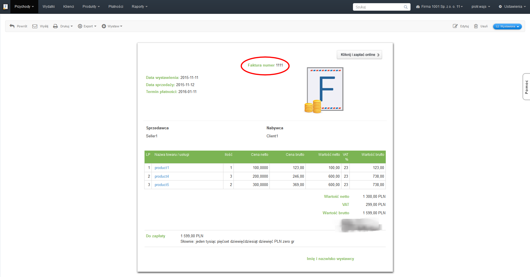 napis faktura na srodku