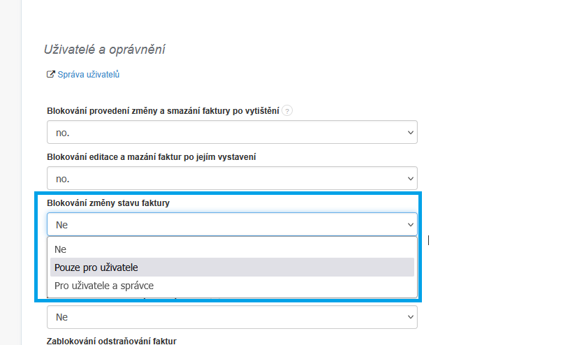 Blokovani zmeny stavu faktury