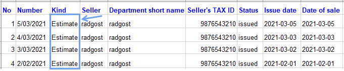 Kind invoice column2