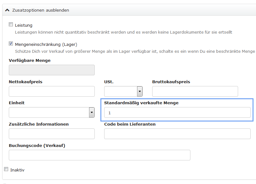Standard verkaufte Menge